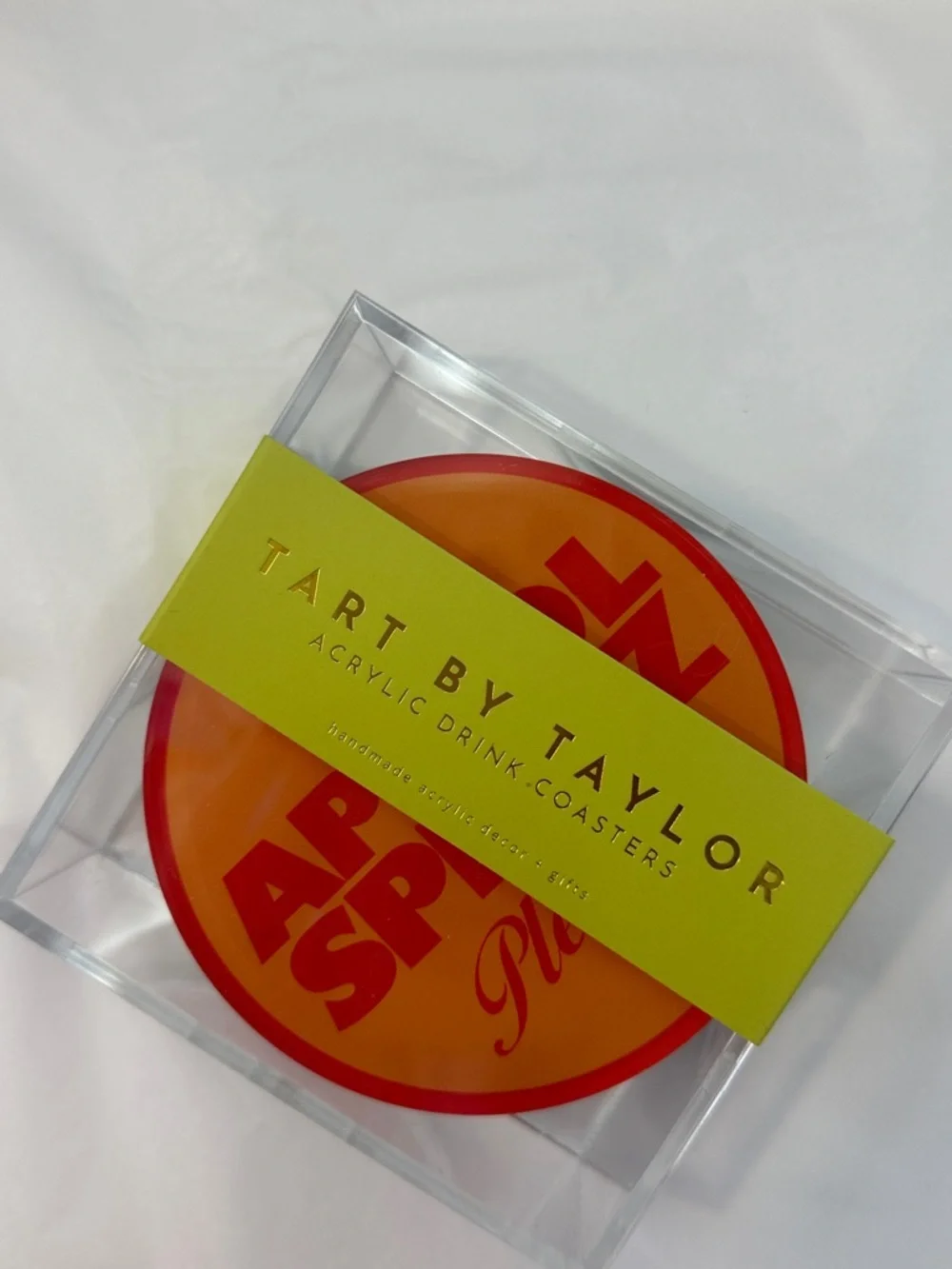Set of 4 drinks on me coasters. Tart by Taylor